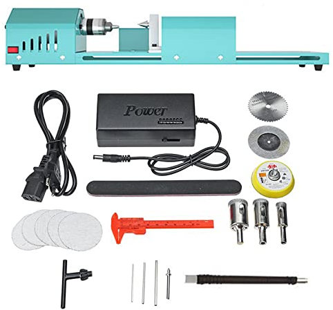ZPYXBH Mini Tour À Bois DIY Mini Polissage Perles Machine Miniature Tour Menuiserie Mini Métal Tour À Bois Machine Tourner À Bois Tour Meulage Et Polissage Perles Bois Travail Outil DC12-24V 96W