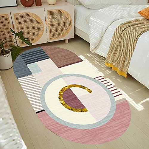 makeups1 Klassischer Orientteppich, Kurzflor Waschbarer Anti-Rutsch Ornamente Muster Teppich, Pink Beige Diamond Geometric Patchwork Gold Stripes, 100 x 160 cm
