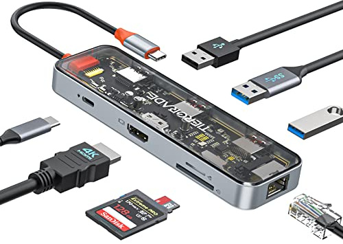 Tiergrade USB C Hub, 8 in 1 USB C Adapter mit 4K HDMI, 100W PD, 2 USB-A 5 Gbit/s, USB 2.0, TF/SD Kartenleser, USB C Dock für MacBook Air/Pro, XPS und mehr Typ-C Gerät