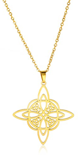 UNIFT Collier nœud de sorcière pour femme en acier inoxydable avec pendentif nœud celtique irlandais à 4 pointes