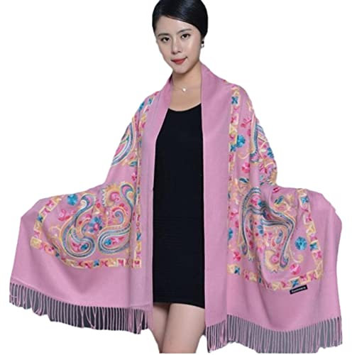 Schal Damen Stickerei Blume Schal Pashmina Kaschmir Schal Winter Warm Feine Quasten Schal, hot pink, One size