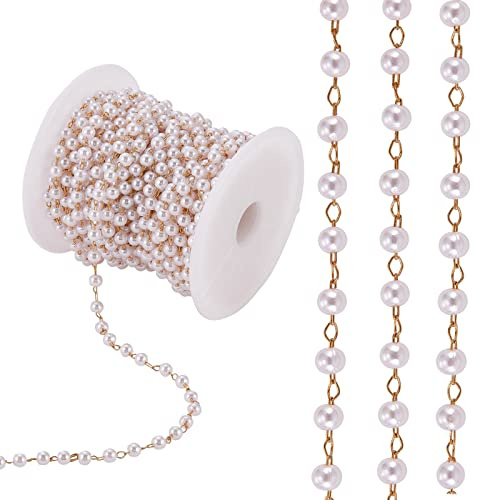 COGCHARGER 1 roll 10M Imitation Pearl Beaded Chain Link Cable Necklaces Pearl Beading Chain Bulk for Women Girl Wedding Jewelry Making
