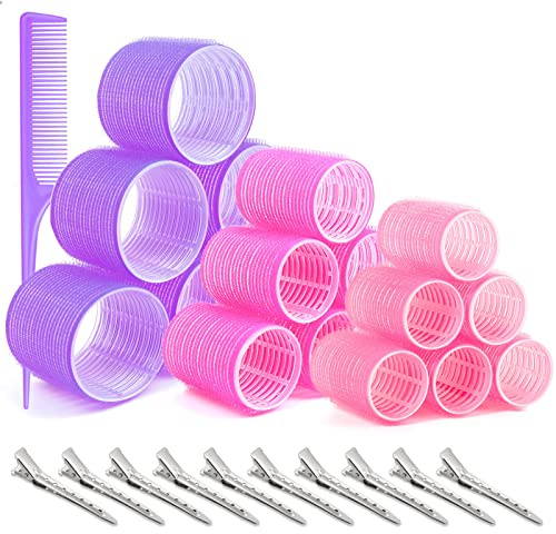 VEVOQIM Lockenwickler Große locken Set, 29 Stücke Jumbo Groß Lockenwickler Set Selbsthaftend Hair Rollers 64mm 44mm 36mm mit Klammern und Kämme,Haarwickler für Stylische Locken Salon