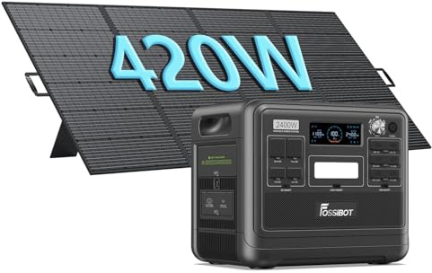 FOSSiBOT F2400 Generador Solar Portatil, Paneles Solares de 420W, Salida de 2400W CA (4800W Pico), Batería LiFePO4 de 2048Wh, Carga del 80% en 1,5 Horas, Estacion de Energia Portatil para Camping
