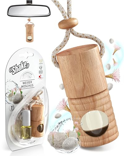 SHAKE Auto Duft (2 x 4,5ml) • Natürlicher Lufterfrischer Auto • Parfüm Aufhänger mit ätherischen Ölen • Diffuser Auto Innenraum • Air Refresher: Weißer Moschus