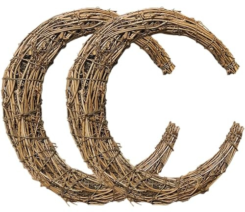 DOITOOL 2Pcs Rattan Garland Embellishments for Crafting Wreaths, Moon Shaped Vine Branch Wreaths Moon Garland Hanging Ornament for DIY Christmas Craft, Front Door, Wedding and Party Decors
