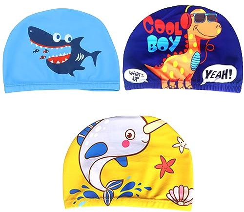 SJBAUTYO Ensemble de 3 Bonnets de Bain en Silicone pour garçons et Filles avec Cheveux Longs,Imperméables et adaptés aux Enfants de 2 à 12 Ans