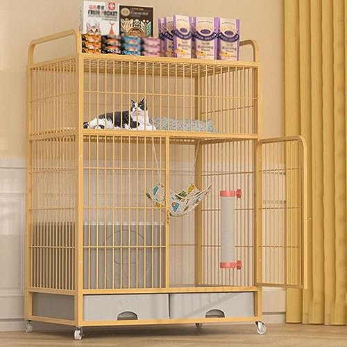 XIAOZHUANGXIONG Hasenstall Innen, Gittergehege Katzenkäfig 4 Stöckig,Meerschweinchen, Welpen, Pet Products Portable Metalldraht Yard Fence (Color : Yellow, Size : 3 Layer)