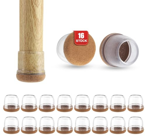 Viosmut Schutzkappen für Stuhlbeine, 16 Stück Stuhlbeinkappen mit Filz, Stuhlbeinschoner Bodenschoner für Stühle, Stuhlkappen für Hartholzböden - Durchmesser 19-25mm, Rund