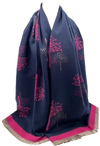 GFM® Châle pashmina imprimé mûriers au toucher cachemire pour l'automne et l'hiver (MBRY-A), Mbshl-tt-navy fuchsia, L