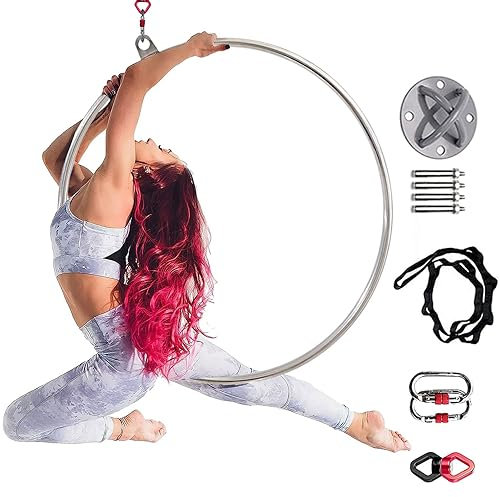 Aerial Hoop, Aerial Ring Set, Single Point Lyra Aerial Hoop, Edelstahl Hoop, Hoop, Zirkus-Antennenausrüstung, für Akrobatik-Performance, Aerial Fitness,A,Durchmesser 95 cm
