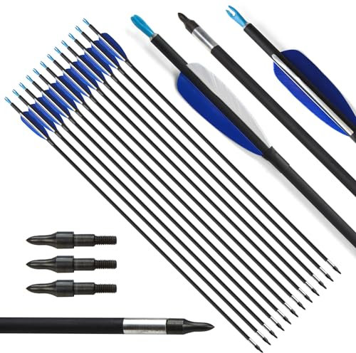 surwolf 31 Bogenschießen Carbonpfeile ID 5,2mm Jagdpfeile 700 Spine Zielpfeile für Compound und Recurvebogen 12 St (Carbonpfeile)