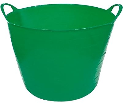 Tradineur - Capazo de plástico Flexible, Incluye Asas Resistentes, Cubo para Trabajos de Vendimia, Agricultura, jardín, Obra, Gran Durabilidad, 45 x 33 cm (Verde - 42 litros)