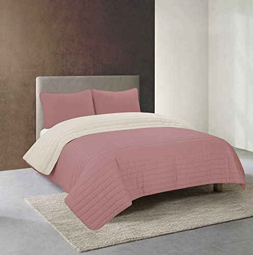 IlGruppone Trapuntino Bicolore Copriletto Prodotto Italiano Manopesca Duck Friendly Primavera Autunno Coperta Leggera Effetto Piuma (Matrimoniale, RosaPanna)