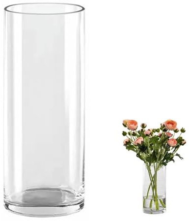 QEEYON Glass Cylinder Vase 30cm Tall Extra Large Glass Vase for Flowers Thickened Crystal Vase for Flowers Floral Arrangement for Centerpieces Living Room, Kitchen, Office, Wedding (30 x 12cm)