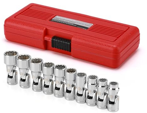 MIXPOWER 10-piece 3/8 Drive Universal Joint Socket Set, 12 Point, Metric, 10-19 mm, Swivel Socket with Flexible Wobble, CR-V Impact Grade