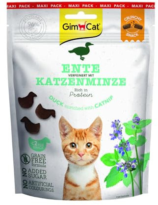 GimCat Crunchy Snacks Ente mit Katzenminze - Knuspriges und proteinreiches Katzenleckerli - 1 Beutel (1 x 140 g)
