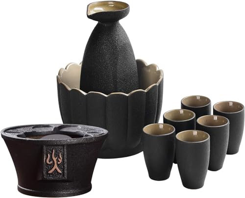 Set da Sake e Tazze con scaldavivande Set di Tazze da Sake Giapponesi da 9 Pezzi con fornelli Caldi, per Natale, Compleanni e anniversari