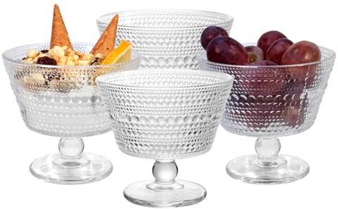 DNIENKGE Glass Dessert Bowls Breakfast Cups,Dessert cups Set of 4, 9oz Glass Ice Cream Sundae Cups，Glass Dessert Bowls, For oats，Ice Cream, Milk, Sorbet, Yogurt (4PCS), Transparent, D-1059
