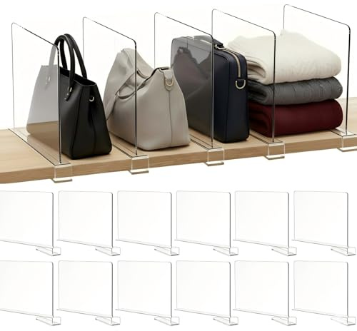 Cong.Lai 12 Stück Transparente Acryl Regaltrenner: Multifunktionaler Kleiderschrank Organizer - 30 x 20 cm Regalteiler - Kleiderschrank Trenner Verstellbares für Schrank Schlafzimmer Bücherregale