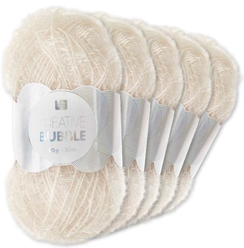 Frida's Wollhaus Rico Design 5 x 50 g Creative Bubble Schwammgarn Wolle Stricken Häkeln 57 Farben (041 | Creme)