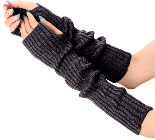 Blausky 1 Paar Winter Gestrickte Handschuhe,Wärmer Handstulpen,Lange Fingerlose Handschuhe,Armwärmer Stulpen,Fingerlose Armstulpen,Handwärmer Stulpen,Dehnbare Häkelhandschuh,Strick Gloves,Dunkelgrau