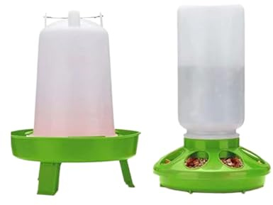 M&Catree Hühnerfutter- und Tränke-Set mit verstellbaren Beinen 1 kg Küken-Futterspender und 1,5 L Küken-Tränke für Hühner Küken Gänse Enten - Grün