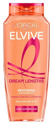 L'Oréal Paris Elvive Shampoo, Dream Lengths Restoring Shampoo with Vegetal Keratin & Castor Oil, Repairs & Reinforces Fragile Long Hair, Seals Split Ends, Suitable for All Hair Textures, 250ml