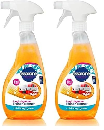 Ecozone Tough Degreaser Kitchen Cleaner Spray, 2-in-1 Eco Friendly Vegan Universal Plant-Based Cleaning for Hobs, Worktops, Splashbacks & More, Cleans Degreases & Sanitises, Citrus Burst Scent (500ml)
