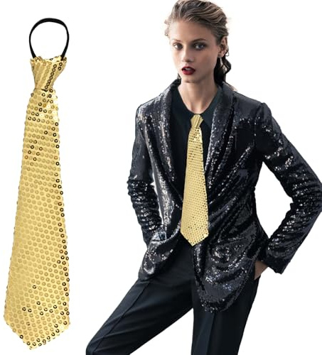YUEXNKO Cravatta Regolabile Glitterata con Paillettes per Feste e Party - Uomo e Donna (Oro)