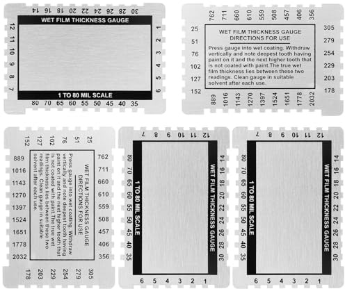 Vrsafan 5 Pack Wet Film Wet Mill Gauge Metal Sheet Thickness Gauge Comb, 1-80 Mil Scale Dual Scale for Paints Resins