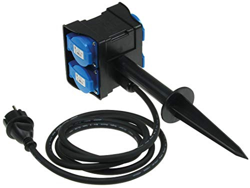 4-Fach Gartensteckdose mit Erdspieß und 2m Kabel, Witterungsbeständig, Spritzwassergeschützt, IP44, 230V~, 16A
