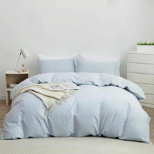 OAITE 100% Washed Cotton Duvet Cover King Size Soft Breathable Durable Bedding with Zipper Closure & 8 Corner Ties- 3 Pieces Plain Simple Duvet Cover Set,2 Pillow Shams,1 Duvet Cover(104x90)
