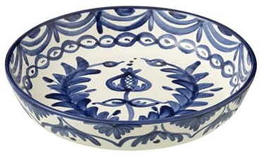 J-Line Platte Granada Low – Keramik – Weiß/Blau – Groß - Ø 25 cm