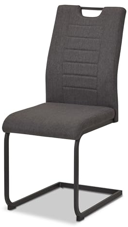 KHG Esszimmerstuhl Schwingstuhl Anthrazit Polyester, Küchenstuhl mit Griff, Polsterstuhl bis 120 kg belastbar, freischwingendes Metallgestell schwarz Industrial Look