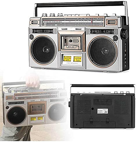 Radio y grabadora retro, reproductor de casete Boombox retro, con radio FM y Dab+, grabación USB, receptor Bluetooth + altavoces, transmisión inalámbrica, ranuras USB/Micro SD