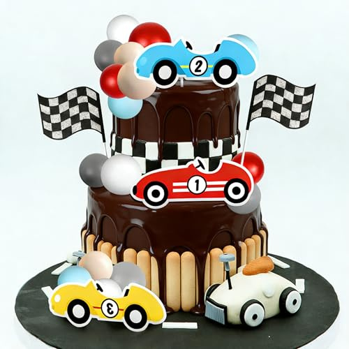 Fast One Cake Topper Race Car Birthday Cake Decor Two Fast Party Supply | Two Fast Party Supplies Favors for Racing Car Checkered Flag Birthday Party Decorations Supplies