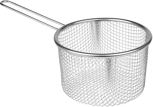 GZhaimai 2 coladores para fondue, cesta de pasta de acero inoxidable con asa, cesta para freír para cocinar fritos, con gancho (2 tamaños, plata)