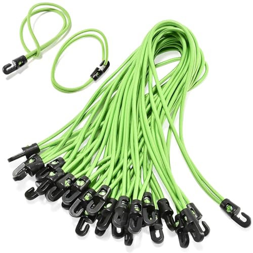 Corda Elastica 25 cm con Gancio - 25 Pezzi in Verde, Spessore 4 mm per Teloni, Tende, Rimorchi - Tenditore di Espansione