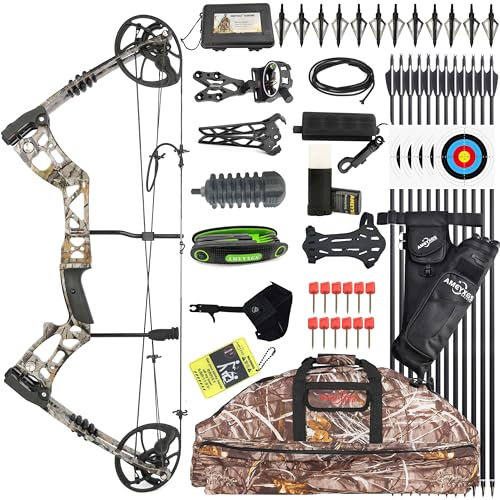 Poearcus Archery Compound Bow Set 30-70 lbs Adult Hunting Bow and Arrow Let-off:75% Suitable for Hunting Bowfishing Professional Shooting Practice (Camouflage)