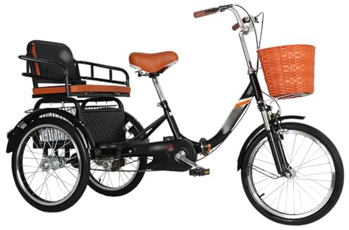 SRNSAEB Lightweight Three Wheel Cruiser Bike Two-seater Adult Tricycle, 3-wheel Bikes Carrying Passengers and Cargo Double/Parent-Child, Cycling Outing Bicycle Trikes Mobility Scooter(Black)