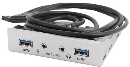 Garsent Floppy Drive Front Panel, USB 3.0 Front Panel Hub, 3.5 Inches Floppy Bay, 19 Pin to USB3.0 HD Sound Interface Panel for Computer Cases, Replacement PC Parts for Desktop (Silver White)