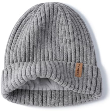 Creekstone Merinowolle Beanie Wintermütze für Damen Herren, Warme Fleece Gefütterte Strickmütze, Doppellagige Weiche Ski Wollemütze