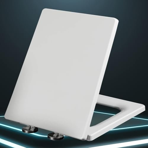 Sedile WC universale con chiusura ammortizzata – resina urea-formaldeide bianca, facile installazione, cerniere regolabili per WC da 41 a 48 cm, chiusura silenziosa e design confortevole