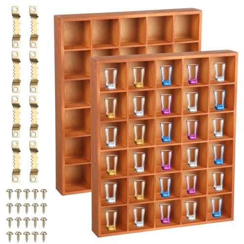 2 contenitori per esposizione di vetro di colpo di legno con 30 fessure, supporto a parete o scaffali da tavolo per la decorazione