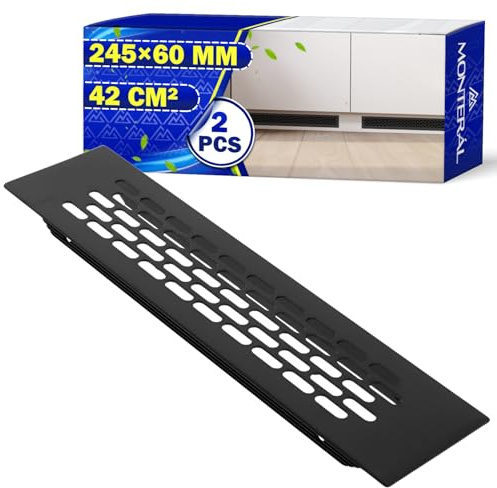2 Pezzi Griglia Aerazione Rettangolare 244 x 60 mm in Alluminio | Griglia Ventilazione Rettangolare nei Mobili Porta Armadi Radiatore - Garanzia di 10 Anni - MONTERAL