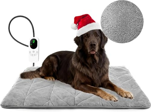 Mora Pets Heizdecke für Hund Wärmedecke Hund Heizmatte 120 x 71 cm, 9-Fach heizbar (30-60°C) mit 5 Timer-Modi, Heizkissen für Haustiere, kaufsicherem Kabel, waschbar, Überhitzungsschutz