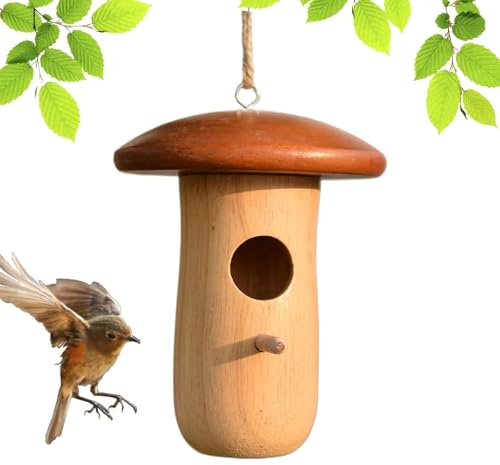 de colibrí - Casa de Casas de Campo de Madera para Patio al Aire Libre, balcón y Patio con Cuerda Colgante, cabaña de anidación para jardín de Patios, función de Refugio de Animales 3.94x3.94 pul