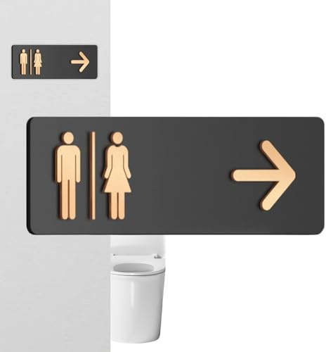 Segnale direzionale per bagno - Segnaletica acrilica unisex per WC con frecce sinistra e destra | Cartello adesivo da parete 30x10 cm per bagni aziendali, uffici, ristoranti, centri