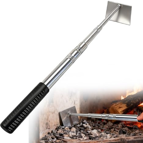 ROLKAR Charcoal Rake, BBQ Grill Ash Shovel, Fire Pit Scraper, Furnace Coal Forge Fire Poker Rakes, Fireplace Cleaning Tool for Wood Solo Stove, Smoker, Ceramic, Kamado, Big Green Egg Accessories
